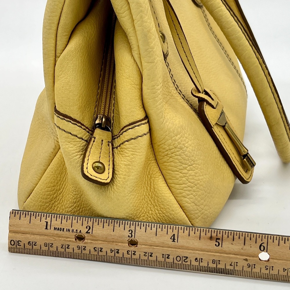 Fossil Key Yellow Pebble Leather Satchel Medium Tote Shoulder Handbag Charm RARE - Picture 15 of 15